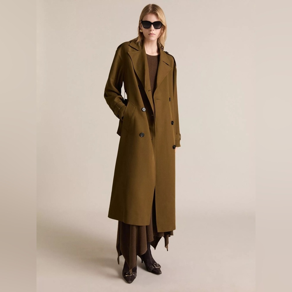 Mango Olive Green Double-Breasted Trench Coat